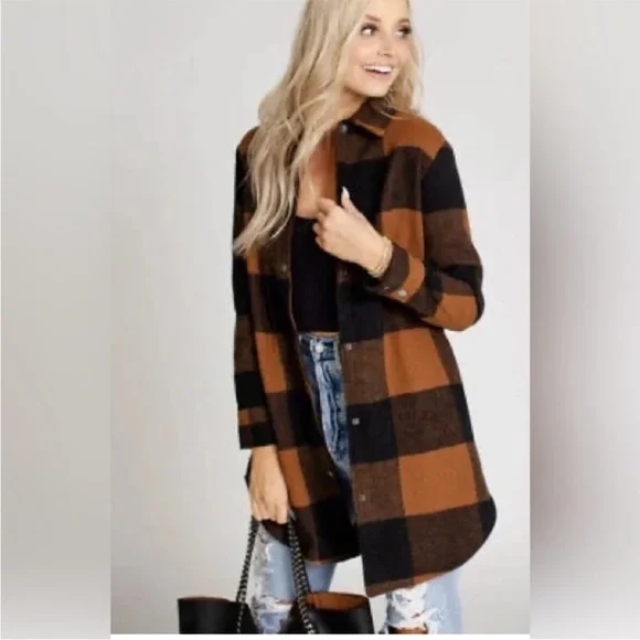 BB Dakota Steve Madden Black Cognac Tan Brown Utility Jacket Shacket Small S - Picture 3 of 7